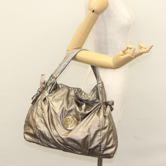 GUCCI Shoulder Bag Leather Silver Gold 197061 Auth nb455