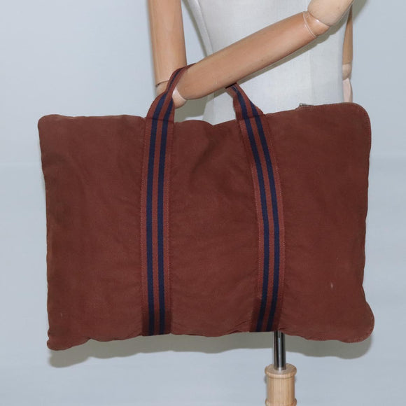 HERMES Fourre ToutPorte Documents Business Bag Canvas Brown Navy Auth nb456