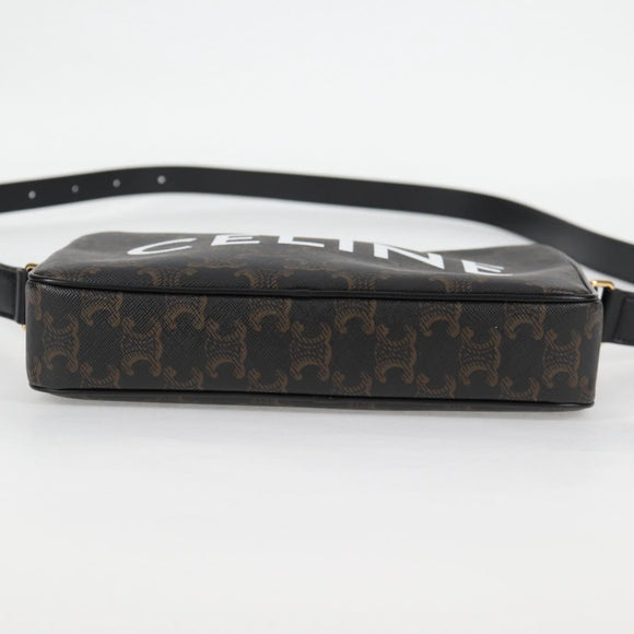 CELINE Triomphe Shoulder Bag PVC Leather Black Gold Auth nb463M