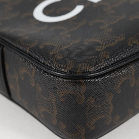 CELINE Triomphe Shoulder Bag PVC Leather Black Gold Auth nb463M