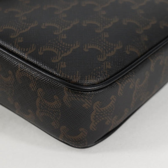 CELINE Triomphe Shoulder Bag PVC Leather Black Gold Auth nb463M