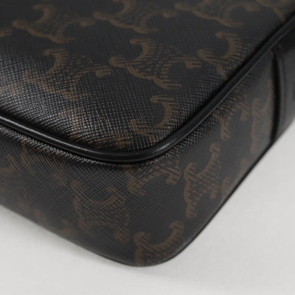 CELINE Triomphe Shoulder Bag PVC Leather Black Gold Auth nb463M