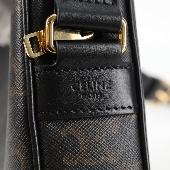 CELINE Triomphe Shoulder Bag PVC Leather Black Gold Auth nb463M