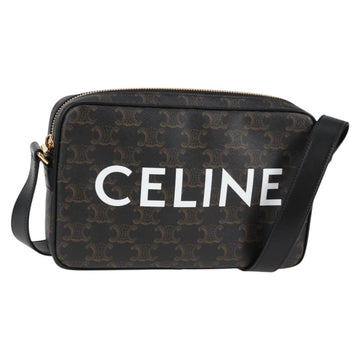 CELINE Triomphe Shoulder Bag PVC Leather Black Gold Auth nb463M