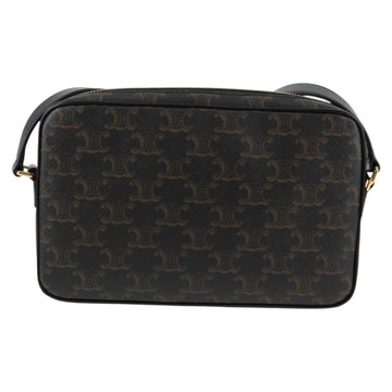 CELINE Triomphe Shoulder Bag PVC Leather Black Gold Auth nb463M - 0