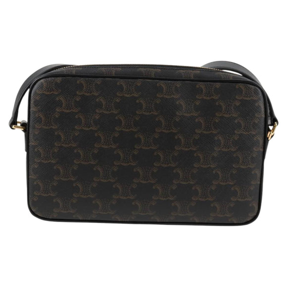 CELINE Triomphe Shoulder Bag PVC Leather Black Gold Auth nb463M