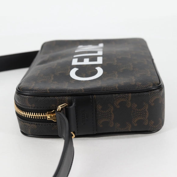 CELINE Triomphe Shoulder Bag PVC Leather Black Gold Auth nb463M