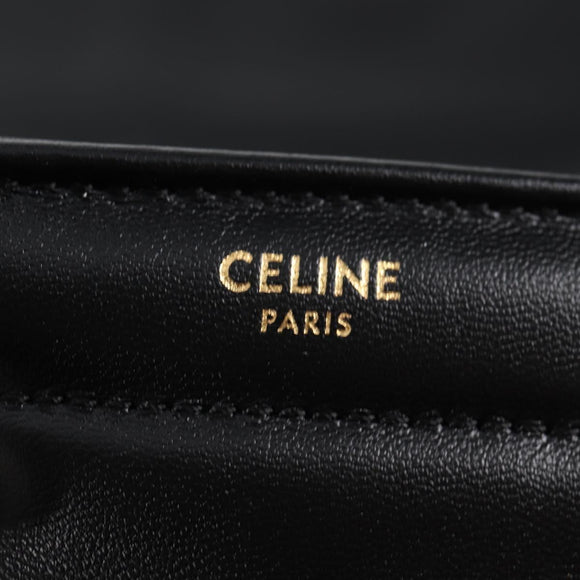 CELINE Chain Shoulder Bag Leather Black Gold Auth nb466M
