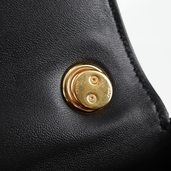 CELINE Chain Shoulder Bag Leather Black Gold Auth nb466M