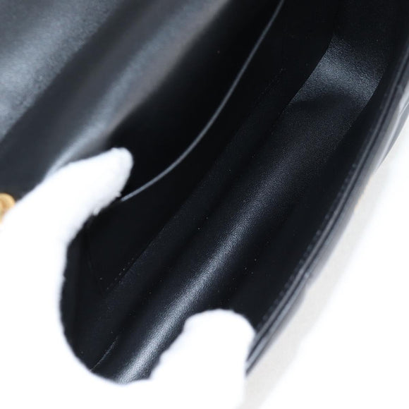 CELINE Chain Shoulder Bag Leather Black Gold Auth nb466M