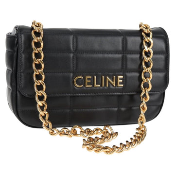 CELINE Chain Shoulder Bag Leather Black Gold Auth nb466SM