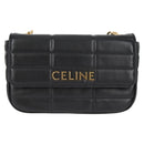 CELINE Chain Shoulder Bag Leather Black Gold Auth nb466M-13