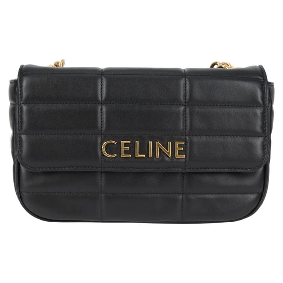 CELINE Chain Shoulder Bag Leather Black Gold Auth nb466M