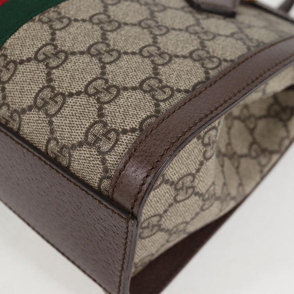 GUCCI GG Supreme Web Sherry Line Bag PVC 2way Beige Gold 547551 Auth nb475M