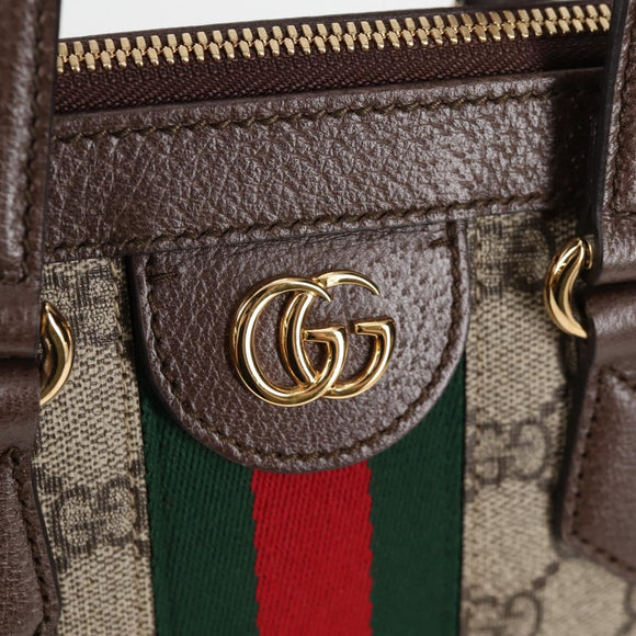 GUCCI GG Supreme Web Sherry Line Bag PVC 2way Beige Gold 547551 Auth nb475M