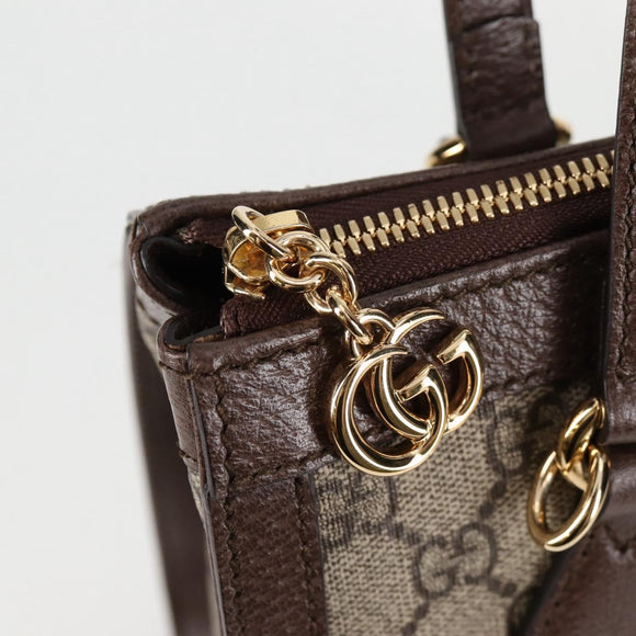 GUCCI GG Supreme Web Sherry Line Bag PVC 2way Beige Gold 547551 Auth nb475M