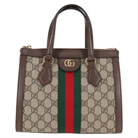 GUCCI GG Supreme Web Sherry Line Bag PVC 2way Beige Gold 547551 Auth nb475M - 0