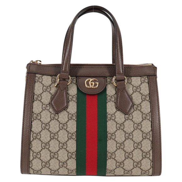 GUCCI GG Supreme Web Sherry Line Bag PVC 2way Beige Gold 547551 Auth nb475M