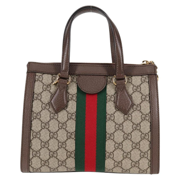 GUCCI GG Supreme Web Sherry Line Bag PVC 2way Beige Gold 547551 Auth nb475M