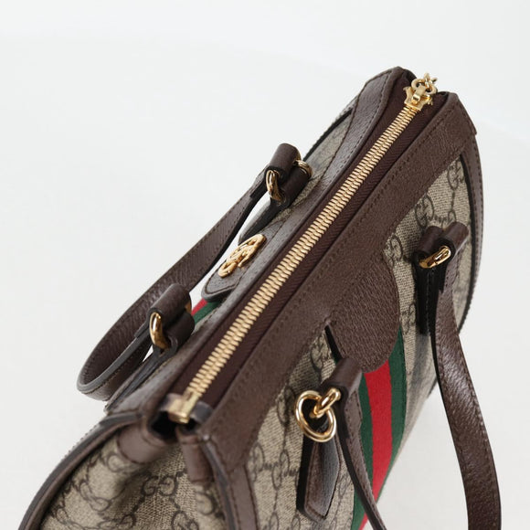 GUCCI GG Supreme Web Sherry Line Bag PVC 2way Beige Gold 547551 Auth nb475M