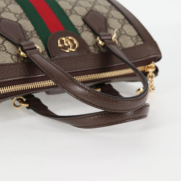 GUCCI GG Supreme Web Sherry Line Bag PVC 2way Beige Gold 547551 Auth nb475M