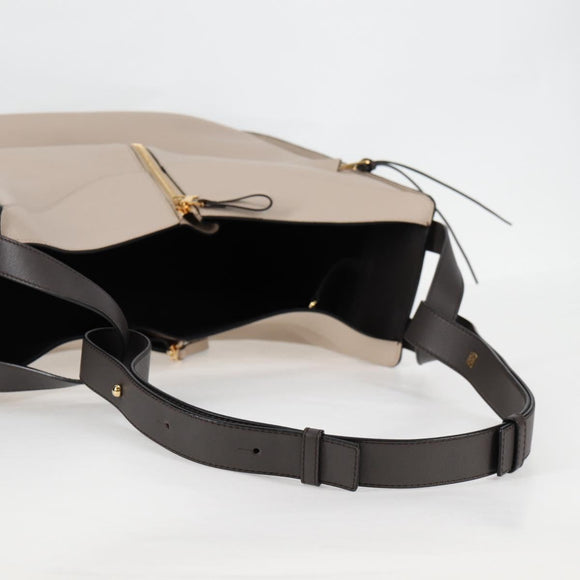 LOEWE Anagram Hammock Shoulder Bag Leather Beige Gold Auth nb477M