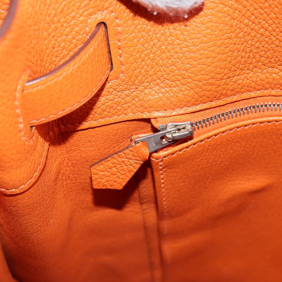 HERMES Togo Sokelly Note Cover Leather Orange Silver Auth nb488M