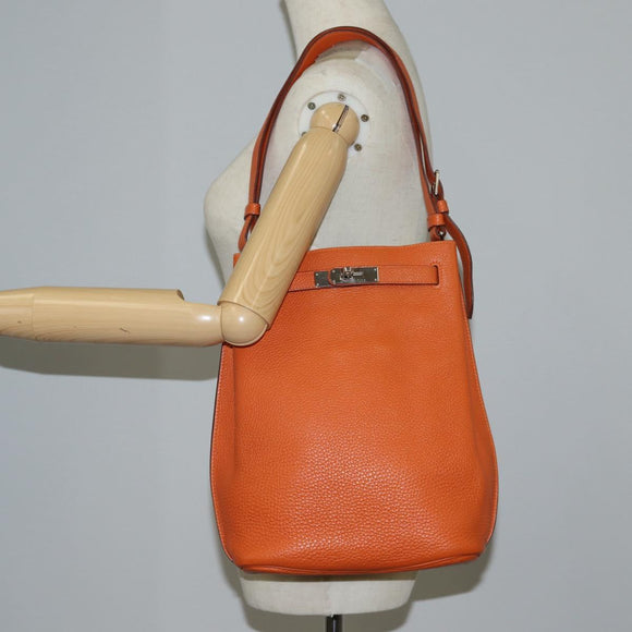 HERMES Togo Sokelly Note Cover Leather Orange Silver Auth nb488M