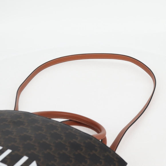 CELINE Triomphe Vertical Cabas Tote Bag PVC Leather Black Gold Auth nb490M