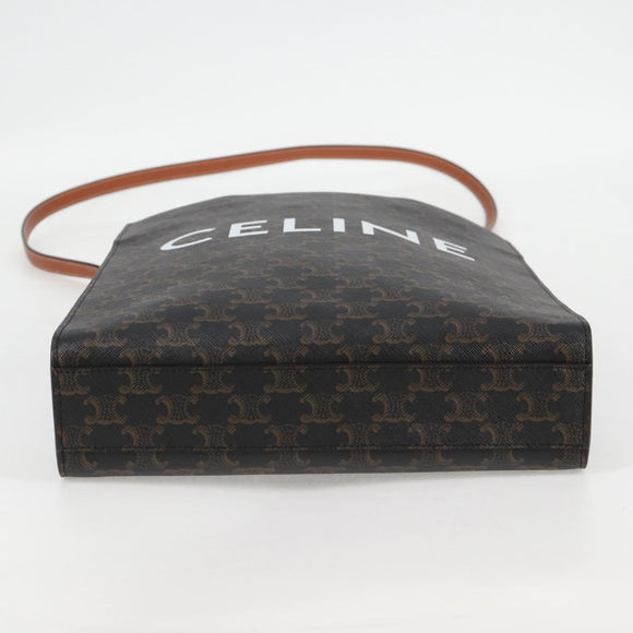 CELINE Triomphe Vertical Cabas Tote Bag PVC Leather Black Gold Auth nb490M