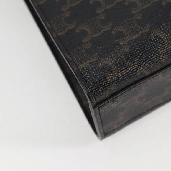 CELINE Triomphe Vertical Cabas Tote Bag PVC Leather Black Gold Auth nb490M