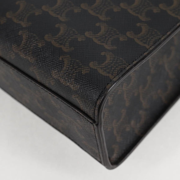 CELINE Triomphe Vertical Cabas Tote Bag PVC Leather Black Gold Auth nb490M