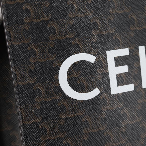 CELINE Triomphe Vertical Cabas Tote Bag PVC Leather Black Gold Auth nb490M