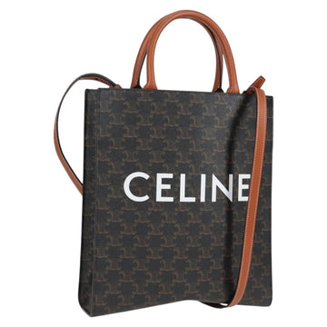 CELINE Triomphe Vertical Cabas Tote Bag PVC Leather Black Gold Auth nb490M