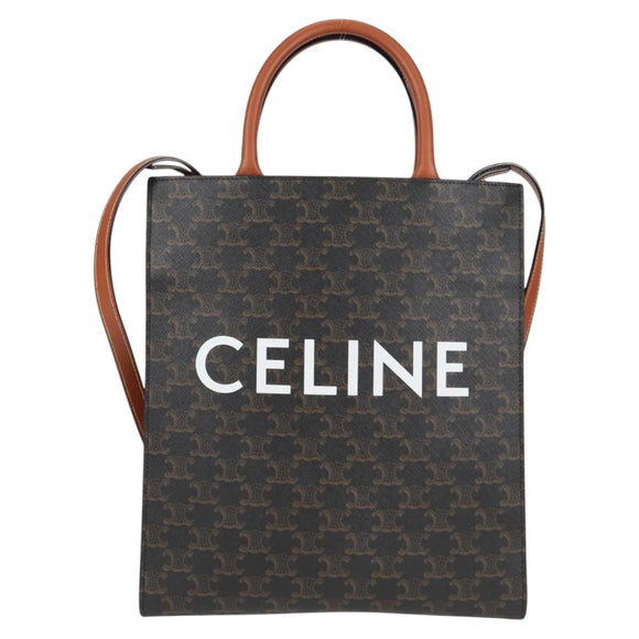 CELINE Triomphe Vertical Cabas Tote Bag PVC Leather Black Gold Auth nb490M
