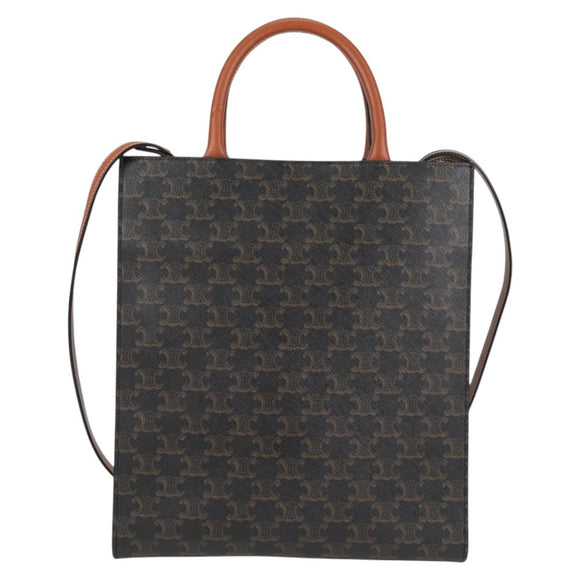 CELINE Triomphe Vertical Cabas Tote Bag PVC Leather Black Gold Auth nb490M