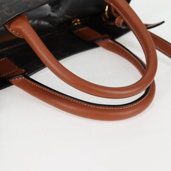 CELINE Triomphe Vertical Cabas Tote Bag PVC Leather Black Gold Auth nb490M