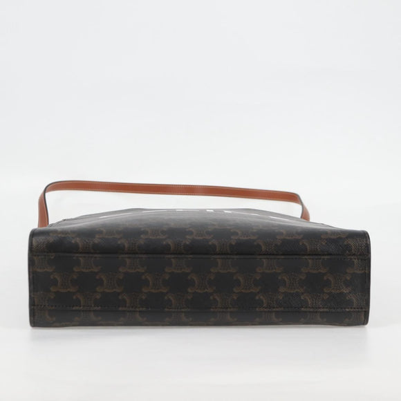 CELINE Triomphe Vertical Cabas Shoulder Bag PVC Leather Black Gold Auth nb491M