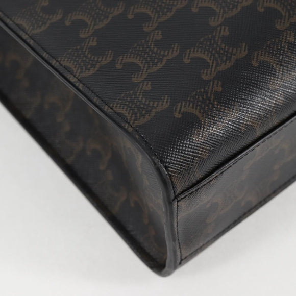 CELINE Triomphe Vertical Cabas Shoulder Bag PVC Leather Black Gold Auth nb491M