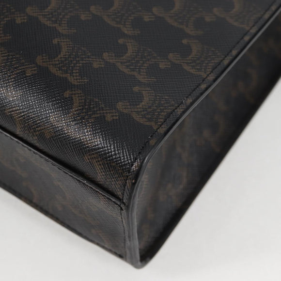 CELINE Triomphe Vertical Cabas Shoulder Bag PVC Leather Black Gold Auth nb491M