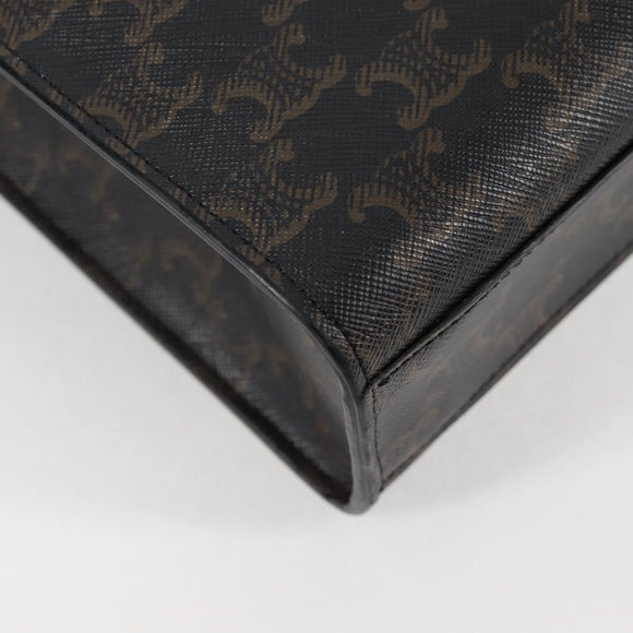 CELINE Triomphe Vertical Cabas Shoulder Bag PVC Leather Black Gold Auth nb491M