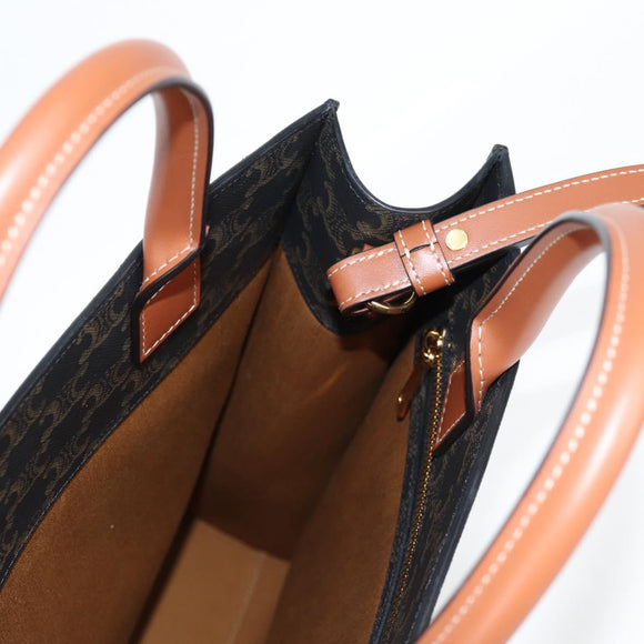 CELINE Triomphe Vertical Cabas Shoulder Bag PVC Leather Black Gold Auth nb491M