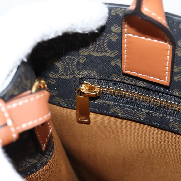 CELINE Triomphe Vertical Cabas Shoulder Bag PVC Leather Black Gold Auth nb491M