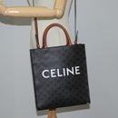 CELINE Triomphe Vertical Cabas Shoulder Bag PVC Leather Black Gold Auth nb491M-25