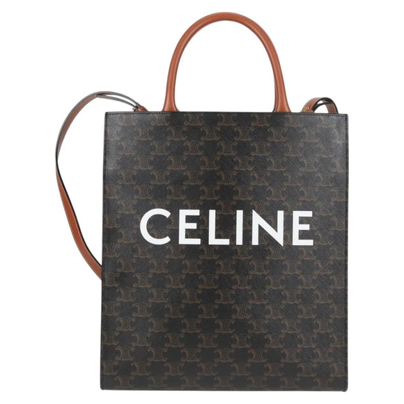 CELINE Triomphe Vertical Cabas Shoulder Bag PVC Leather Black Gold Auth nb491M