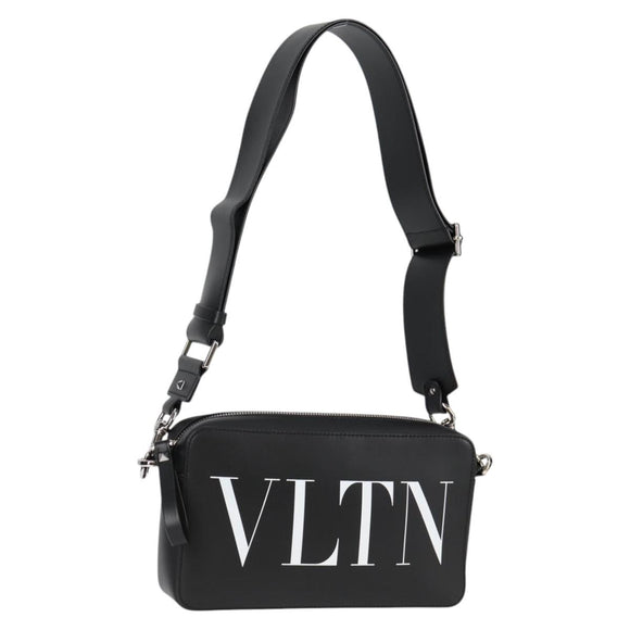 VALENTINO Shoulder Bag Leather Black Silver Auth nb493M