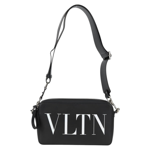VALENTINO Shoulder Bag Leather Black Silver Auth nb493M