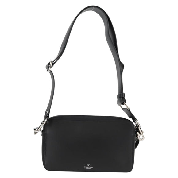VALENTINO Shoulder Bag Leather Black Silver Auth nb493M