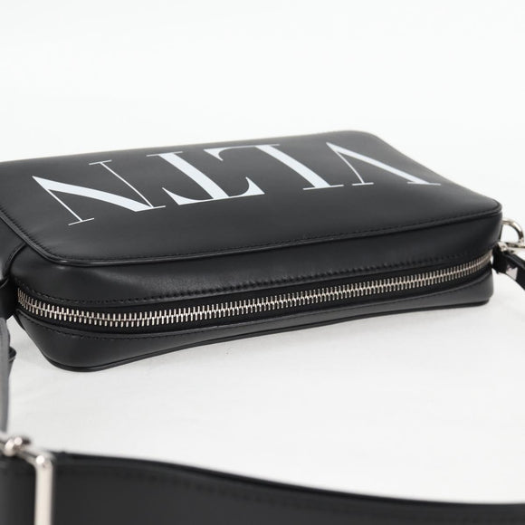 VALENTINO Shoulder Bag Leather Black Silver Auth nb493M