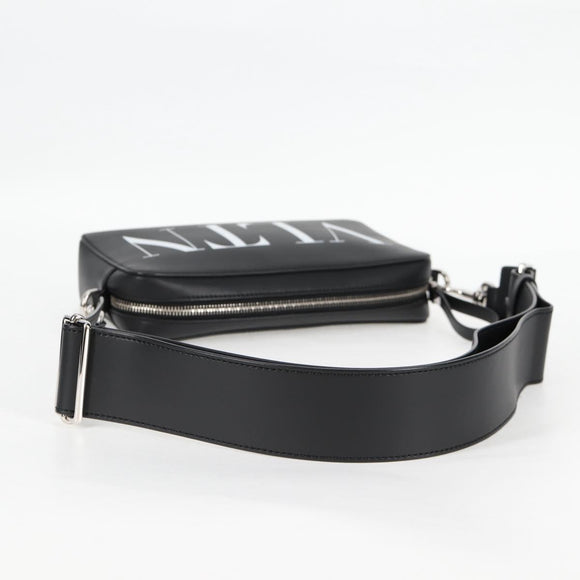 VALENTINO Shoulder Bag Leather Black Silver Auth nb493M